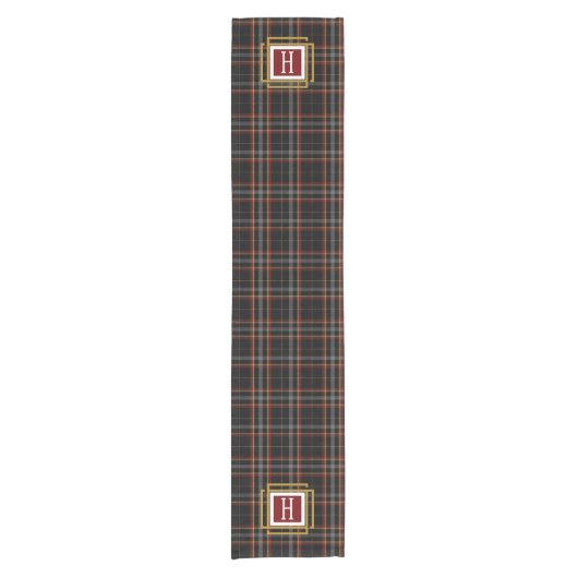 Black Red and yellow Tartan Monogram  Kurzer Tischläufer (Vorderseite)