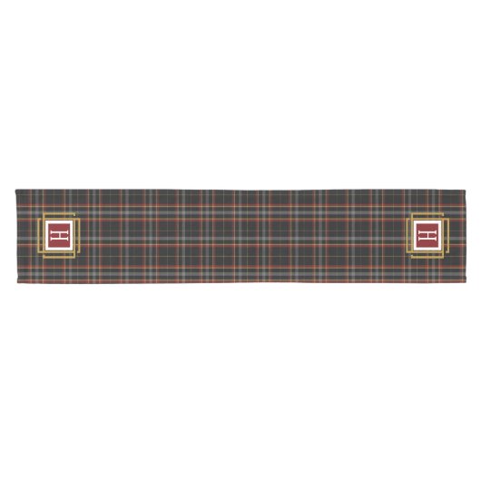 Black Red and yellow Tartan Monogram  Kurzer Tischläufer (Horizontal)