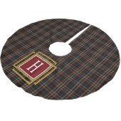Black Red and yellow Tartan Monogram  Polyester Weihnachtsbaumdecke (Schrägansicht)