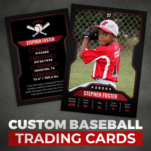 Black & Red Baseball Trading Card mit Status Telefonnummerkarte