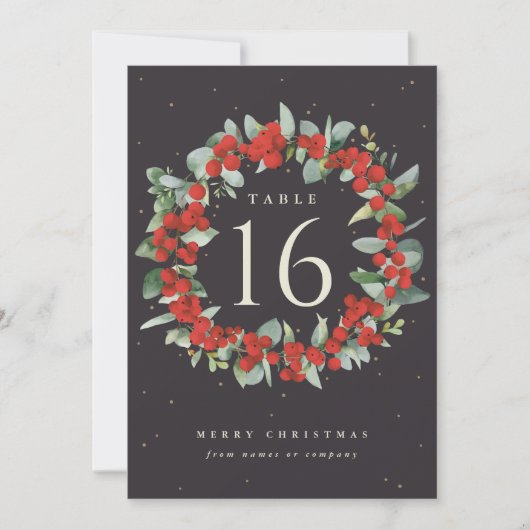 Black Red Berries+Eucalyptus Holiday Tischnummer (Vorderseite)