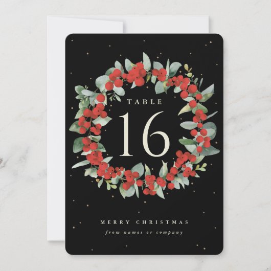 Black Red Berries+Eucalyptus Holiday Tischnummer (Vorderseite)