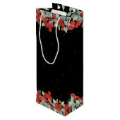 Black Red Berry+Eucalyptus Christmas/Holiday Geschenktüte Für Weinflaschen (Rückseite Schrägansicht)