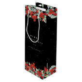 Black Red Berry+Eucalyptus Christmas/Holiday Geschenktüte Für Weinflaschen (Vorderseite Schrägansicht)