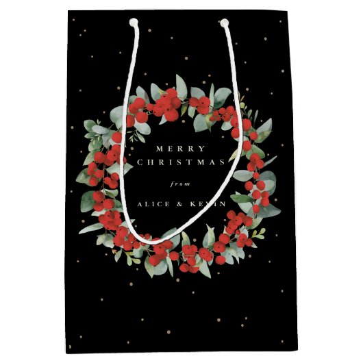 Black Red Berry+Eucalyptus Christmas/Holiday Mittlere Geschenktüte (Vorderseite)