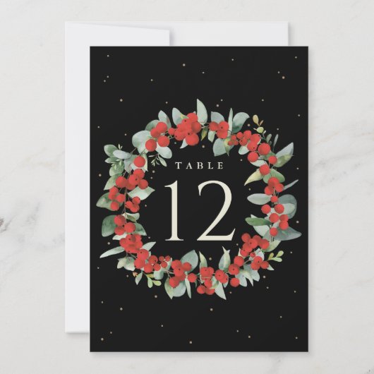 Black Red Berry+Eucalyptus Weihnachten Tischnummer (Rückseite)
