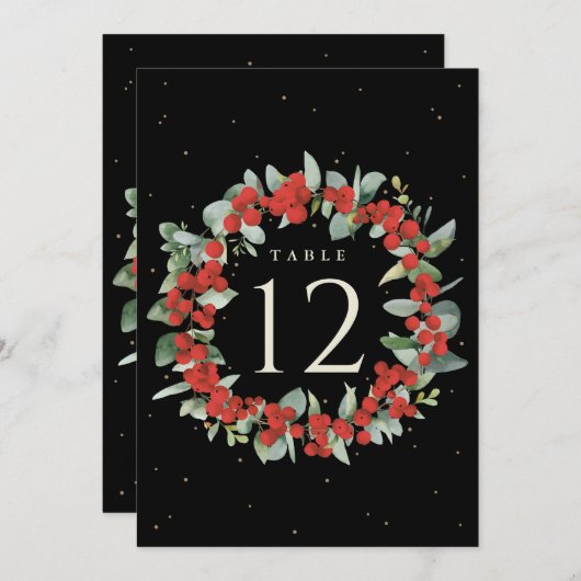 Black Red Berry+Eucalyptus Weihnachten Tischnummer (Vorne/Hinten)