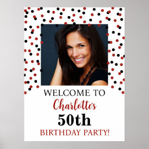 Black Red Birthday Party Custom 18x24 Foto Poster