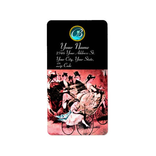 BLACK RED BLAUE BICYCLE WEDEDING MONOGRAM ADRESSAUFKLEBER (Vorne)