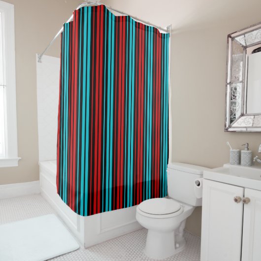 Black Red Blue Stripes Pattern   Duschvorhang (Beispiel)