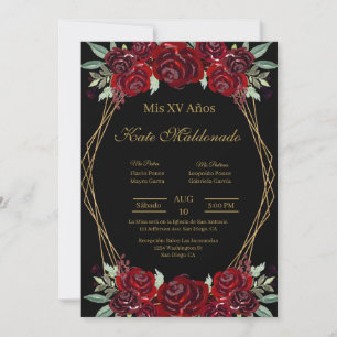 Black Red Blume Quinceanera Einladung