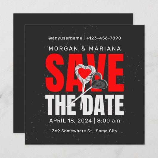 Black Red Bold Save the Date Liebe Theme (Vorne/Hinten)