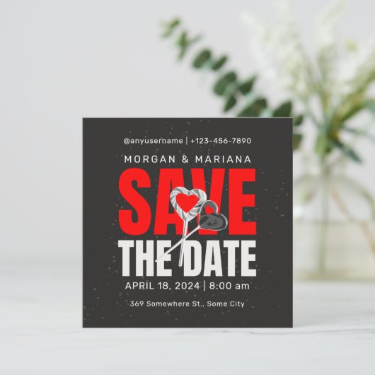 Black Red Bold Save the Date Liebe Theme (Stehend Vorderseite)