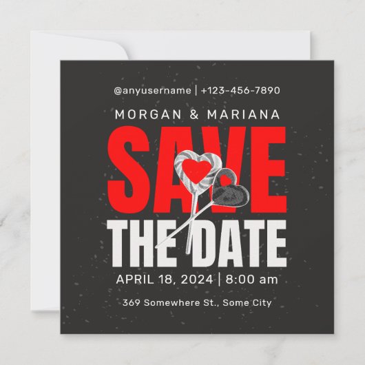 Black Red Bold Save the Date Liebe Theme (Vorderseite)
