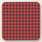 Black Red Buffalo Gingham Kariert Rustikal Getränkeuntersetzer (Vorderseite)