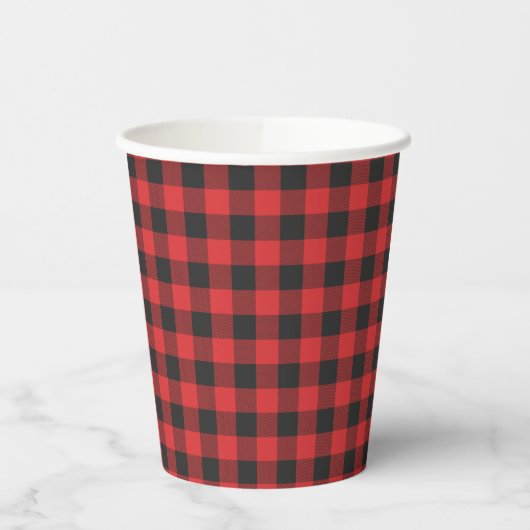 Black Red Buffalo Gingham Kariert Rustikal Pappbecher (Links)