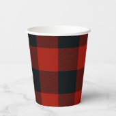 Black & Red Buffalo Gingham Kariertes Muster Pappbecher (Rückseite)