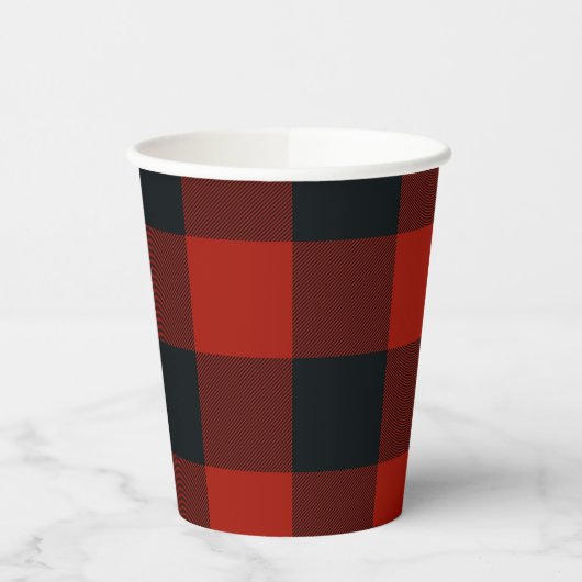 Black & Red Buffalo Gingham Kariertes Muster Pappbecher (Links)