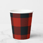 Black & Red Buffalo Gingham Kariertes Muster Pappbecher (Vorderseite)