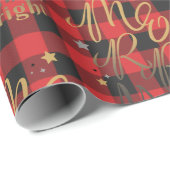 Black Red Buffalo Kariert Rustic Merry and Bright Geschenkpapier (Rolleneckpunkt)
