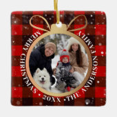 Black Red Buffalo Kariert Weihnachten 2 Foto Urlau Keramikornament (Vorderseite)