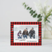 Black Red Buffalo Lumberjack Kariert & Schneeflock Postkarte (Stehend Vorderseite)