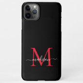 Black Red Burgundy Monogram Feminine Script Name iPhone Hülle (Rückseite)