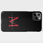 Black Red Burgundy Monogram Feminine Script Name iPhone Hülle (Rückseite (Horizontal))