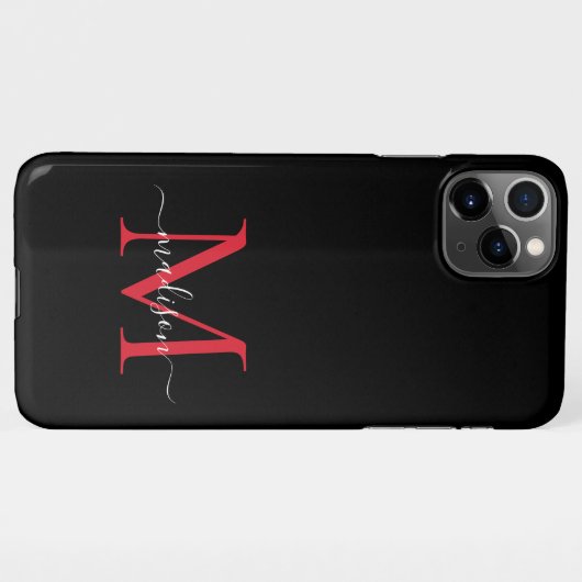 Black Red Burgundy Monogram Feminine Script Name iPhone Hülle (Rückseite (Horizontal))