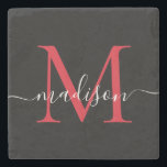 Black Red Burgundy Monogram Feminine Script Name Steinuntersetzer<br><div class="desc">Eleganter Black Red Burgundy Maroon Monogram Feminine Script Name Stone Untersetzer</div>