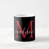 Black Red Burgundy Monogram Girly Script Stilvoll Kaffeetasse (Mittel)