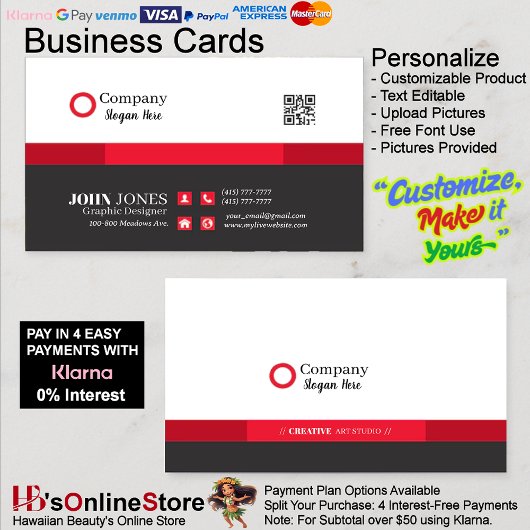 Black & Red Business Cards 10 Pack mit 100 Stück Visitenkarte