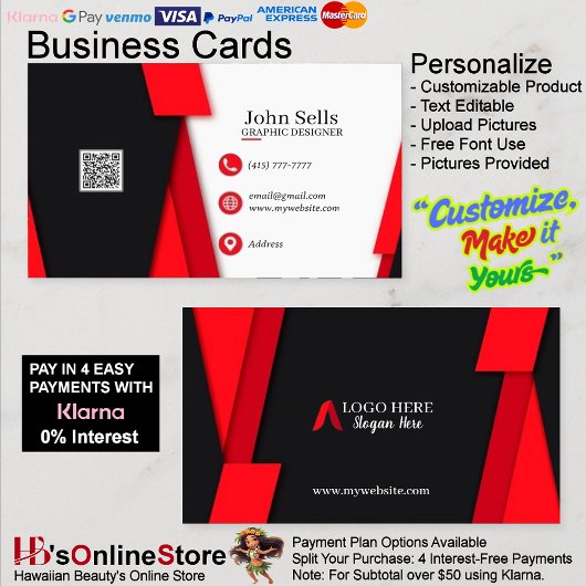 Black & Red Business Cards 36 Pack mit 100 Stück Visitenkarte