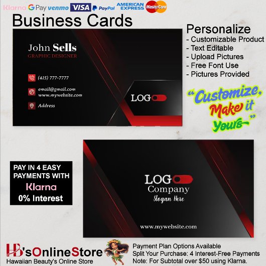 Black & Red Business Cards 38 Pack mit 100 Stück Visitenkarte