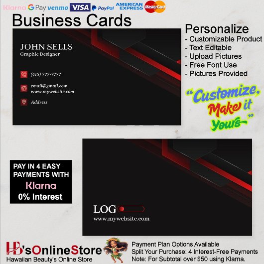 Black & Red Business Cards 40 Pack mit 100 Stück Visitenkarte