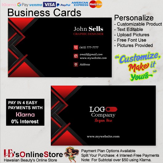 Black & Red Business Cards 43 Pack mit 100 Stück Visitenkarte