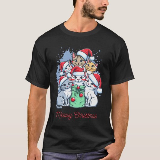 Black Red Cat Weihnachten T-Shirt (Vorderseite)