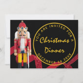 Black Red Christmas Eve Dinner Gold Nutcracker Einladung (Vorderseite)