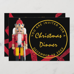 Black Red Christmas Eve Dinner Gold Nutcracker Einladung