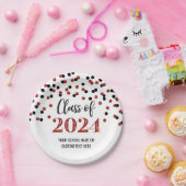 Black Red Confetti Abschluss 2024 Pappteller (Party)