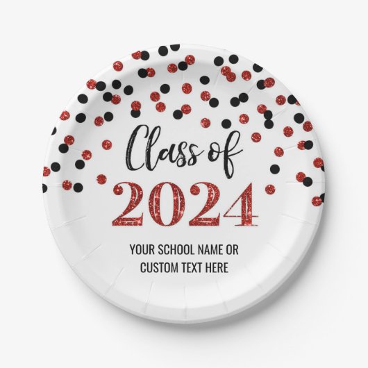 Black Red Confetti Abschluss 2024 Pappteller (Vorderseite)