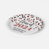 Black Red Confetti Abschluss 2024 Pappteller (Schrägansicht)