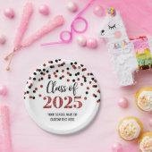 Black Red Confetti Abschluss 2025 Pappteller (Party)