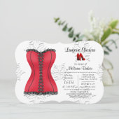 Black & Red Corset Lingerie Brautparty Einladung (Stehend Vorderseite)