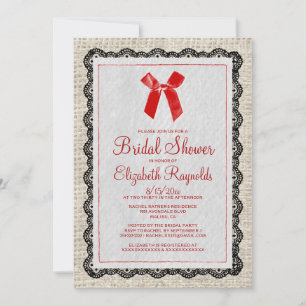 Black Red Country Burlap Bridal Dusche Einladungen
