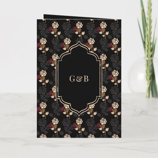 Black Red Cream Ikat All in One Sikh Wedding Einladung (Rückseite)