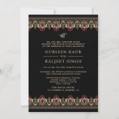 Black Red Cream Ikat Anand Karaj Sikh Wedding Einladung (Vorderseite)