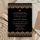 Black Red Cream Ikat Anand Karaj Sikh Wedding Einladung