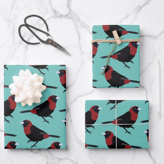 Black Red Crimson Collared Tanager Bird Songbird Geschenkpapier Set (Vorderseite)