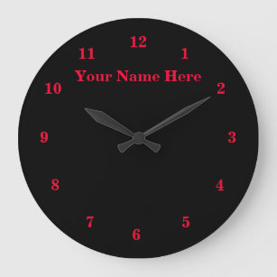Black Red - Customizable - Add Your Text / Name Große Wanduhr